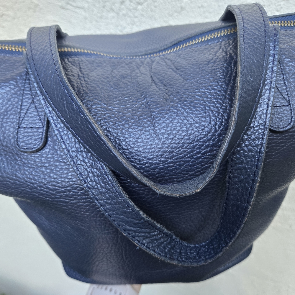 Cuyana Navy Leather Suede Small Tote Bag without Removable Strap - Picture 7 of 16